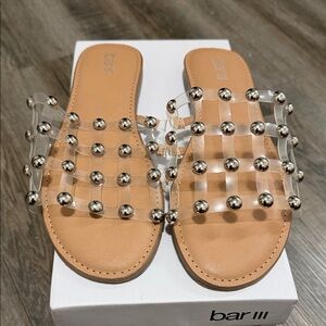Bar III Tan Footbed Clear Studded Slide Sandals